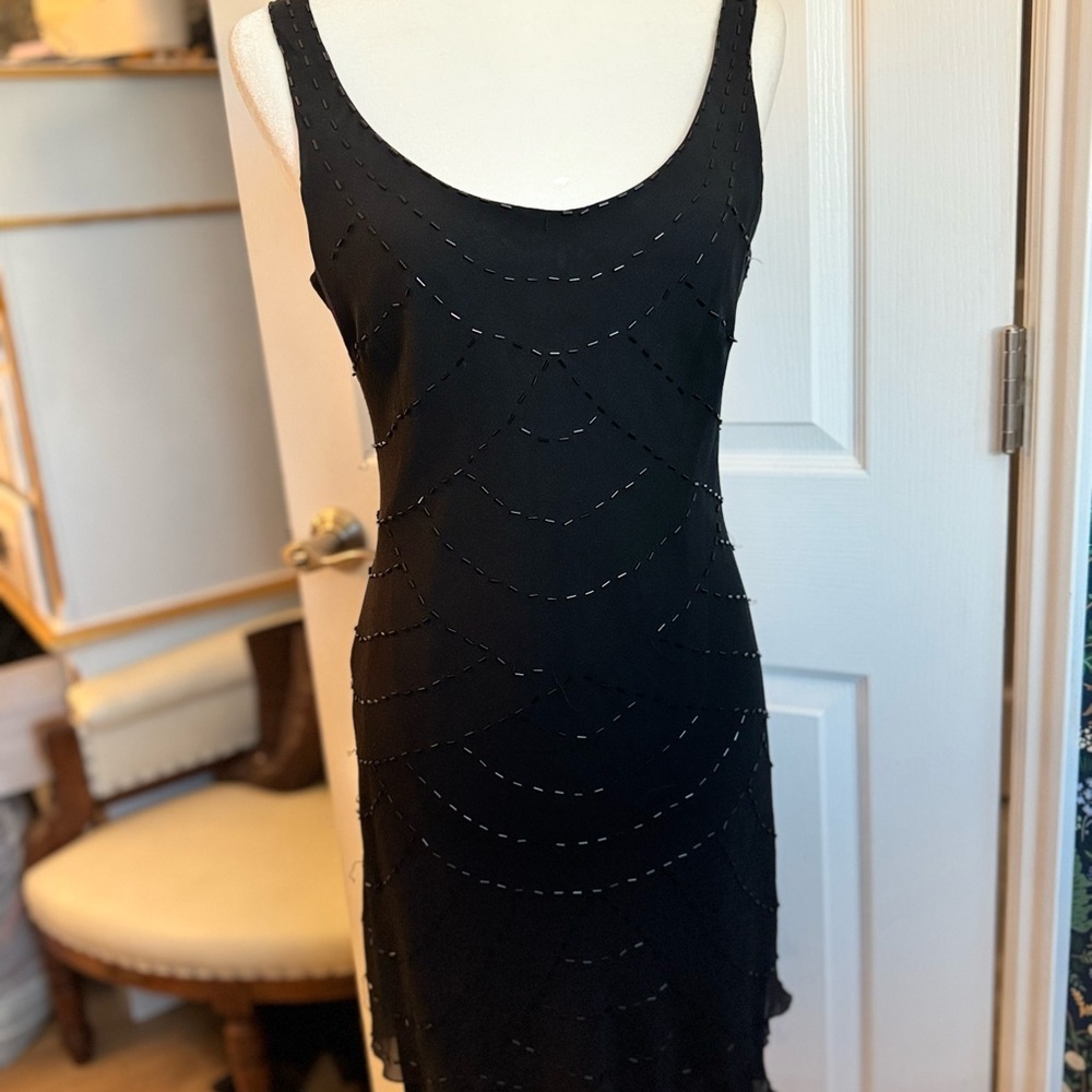 Vintage Jones New York Black Beaded Mini Dress - Picture 2 of 12